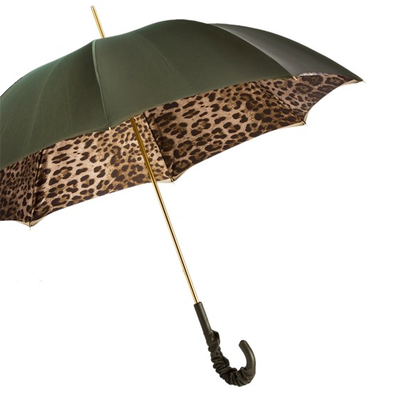 Pasotti Leopard Print Olive Green Umbrella, Double Cloth Fashion