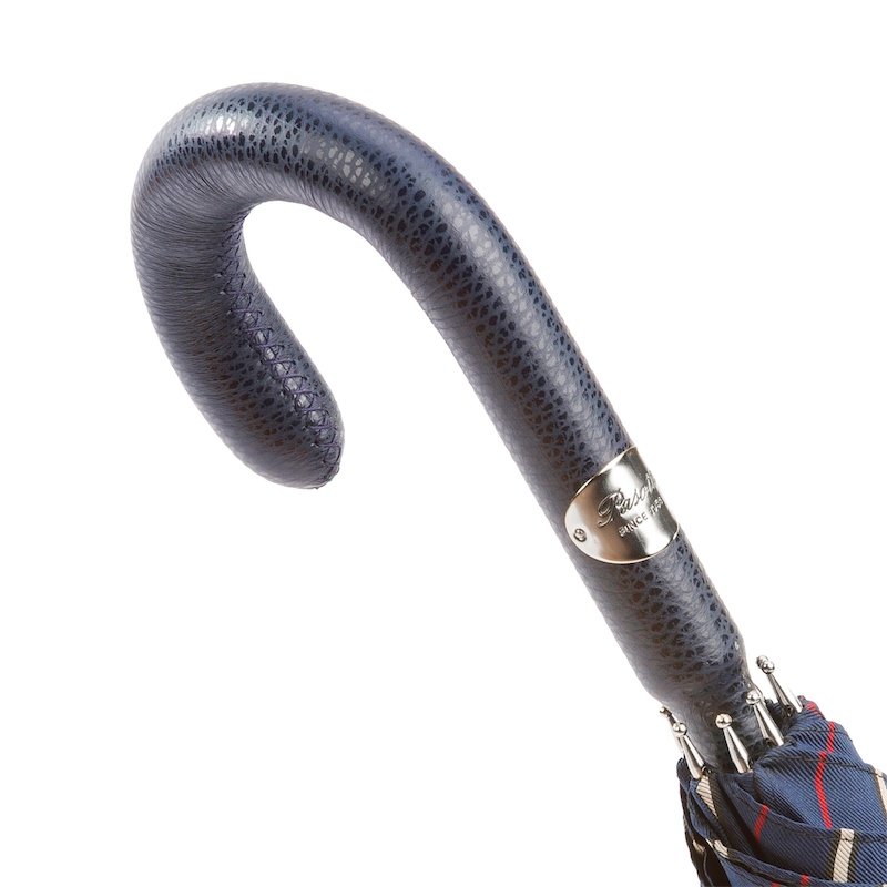 Pasotti Bespoke Umbrella, Navy Leather Handle Italian Umbrellas