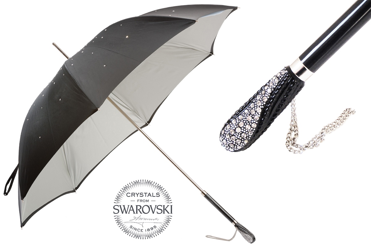 185N Plat-34 S8 - Black Swarovski® Umbrella, Double Cloth