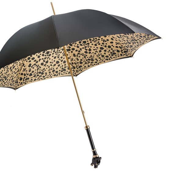 Pasotti mit Schwarzen Doppelgewebe Regenschirm Regenschirme - Panther, Luxus Stilvolle