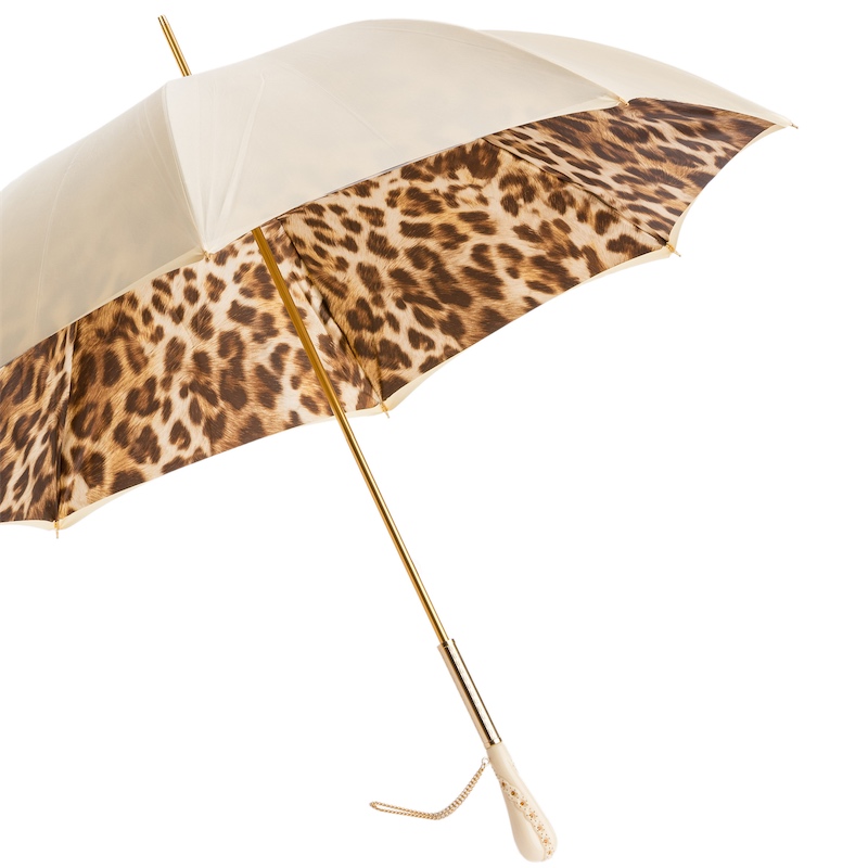 Pasotti CreamyWhite Leopard Print Umbrella, Double Cloth Very