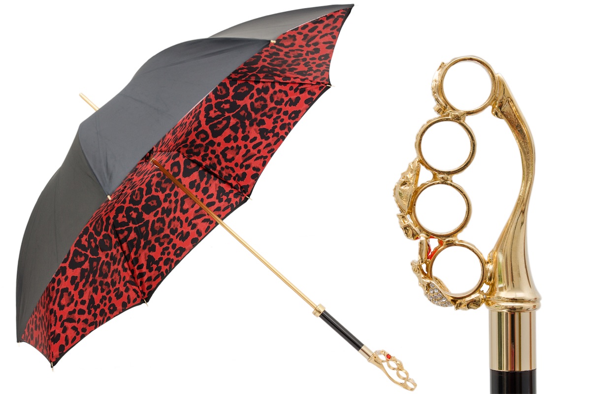 189 5A488-91 W84 - Knuckleduster Umbrella with Red Animal Print