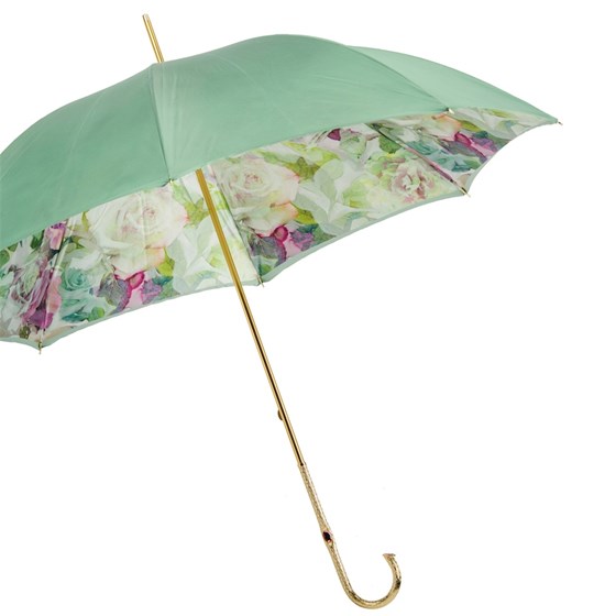 Pasotti Green and Pink Roses Umbrella, Double Cloth Very Elegant