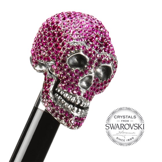Pasotti Schwarzer Regenschirm mit Rosenmuster und Totenkopf 