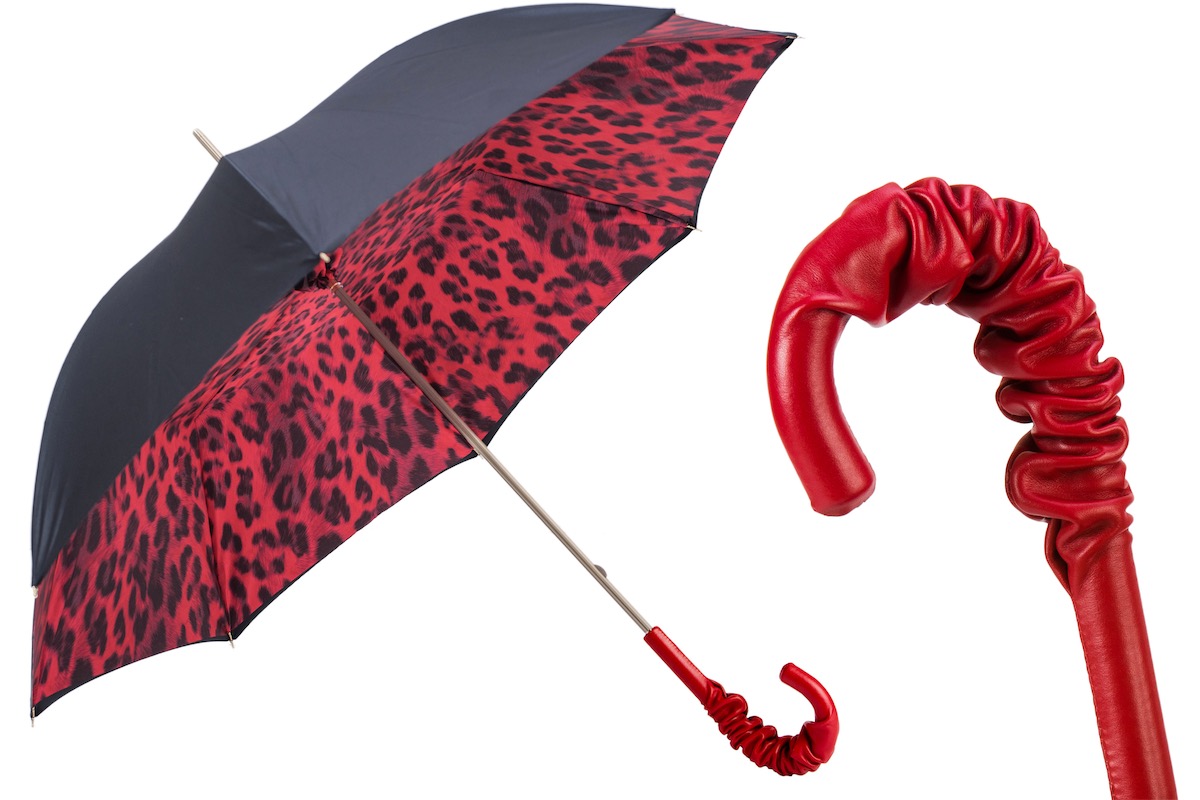 Pasotti Estampado Leopardo Rojo, Tejido Doble - Paraguas Deluxe Mujer