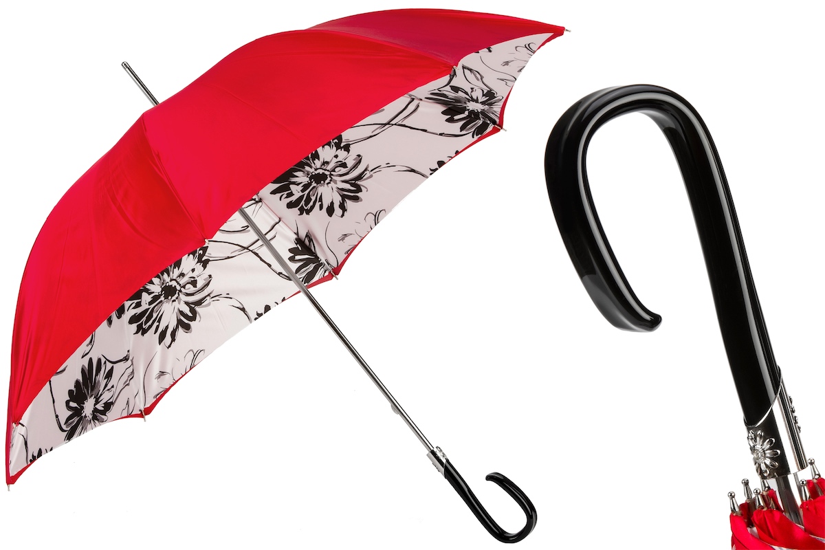 Pasotti Black Sunflowers Modern Umbrella, Double Cloth