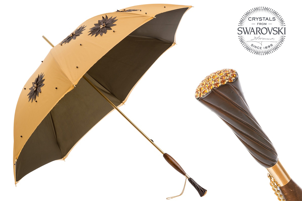 332 Sum-7 Z3 - Umbrella with Hand Applied Sunflowers and Swarovski® Handle,  Double Cloth