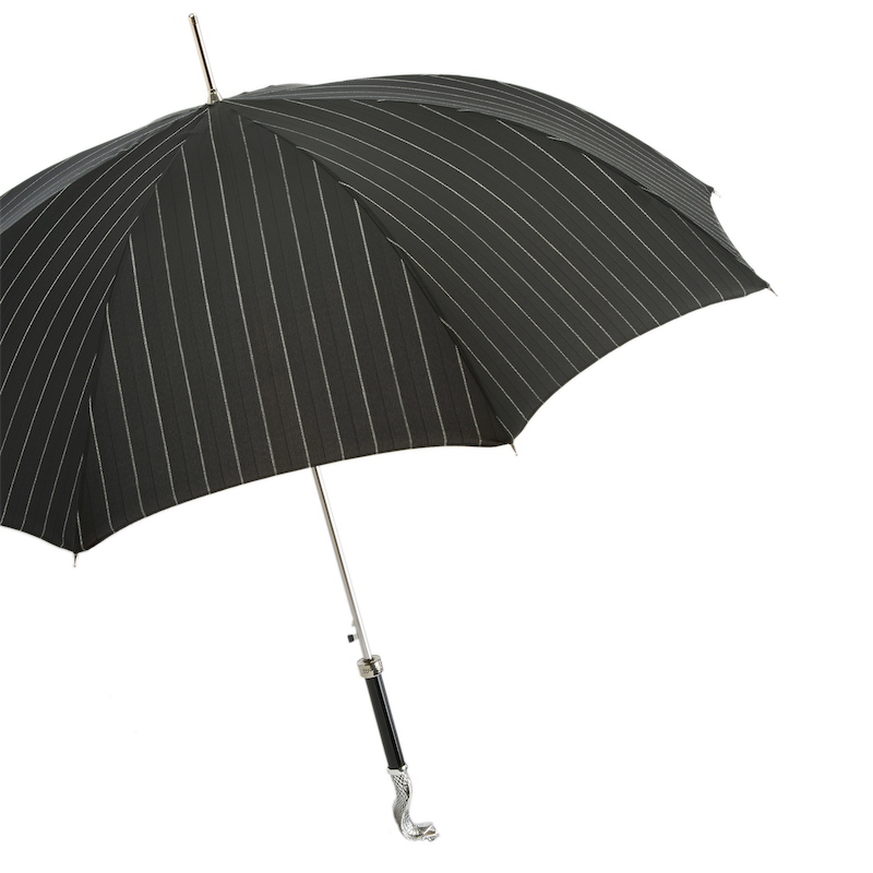 Pasotti Black Umbrella, Brass Cobra Handle Luxury Umbrellas