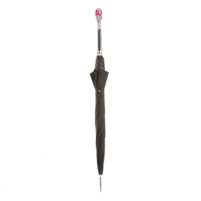 Pasotti Black Mens Umbrella with Luxury Red Gem Handle Jeweled Handle Umbrellas