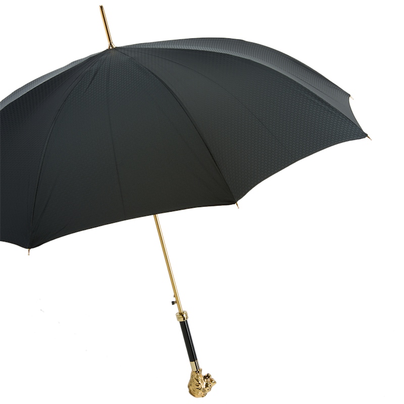 Pasotti Black Umbrella with Gold Lion Handle - Lion Umbrellas